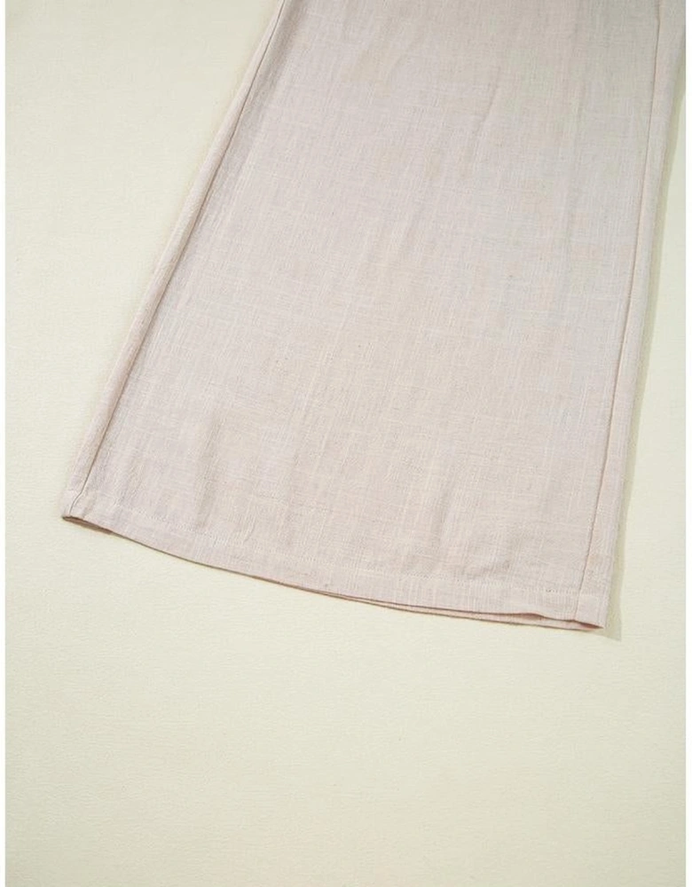 Beige Smocked High Waist Wide Leg Plus Size Pants