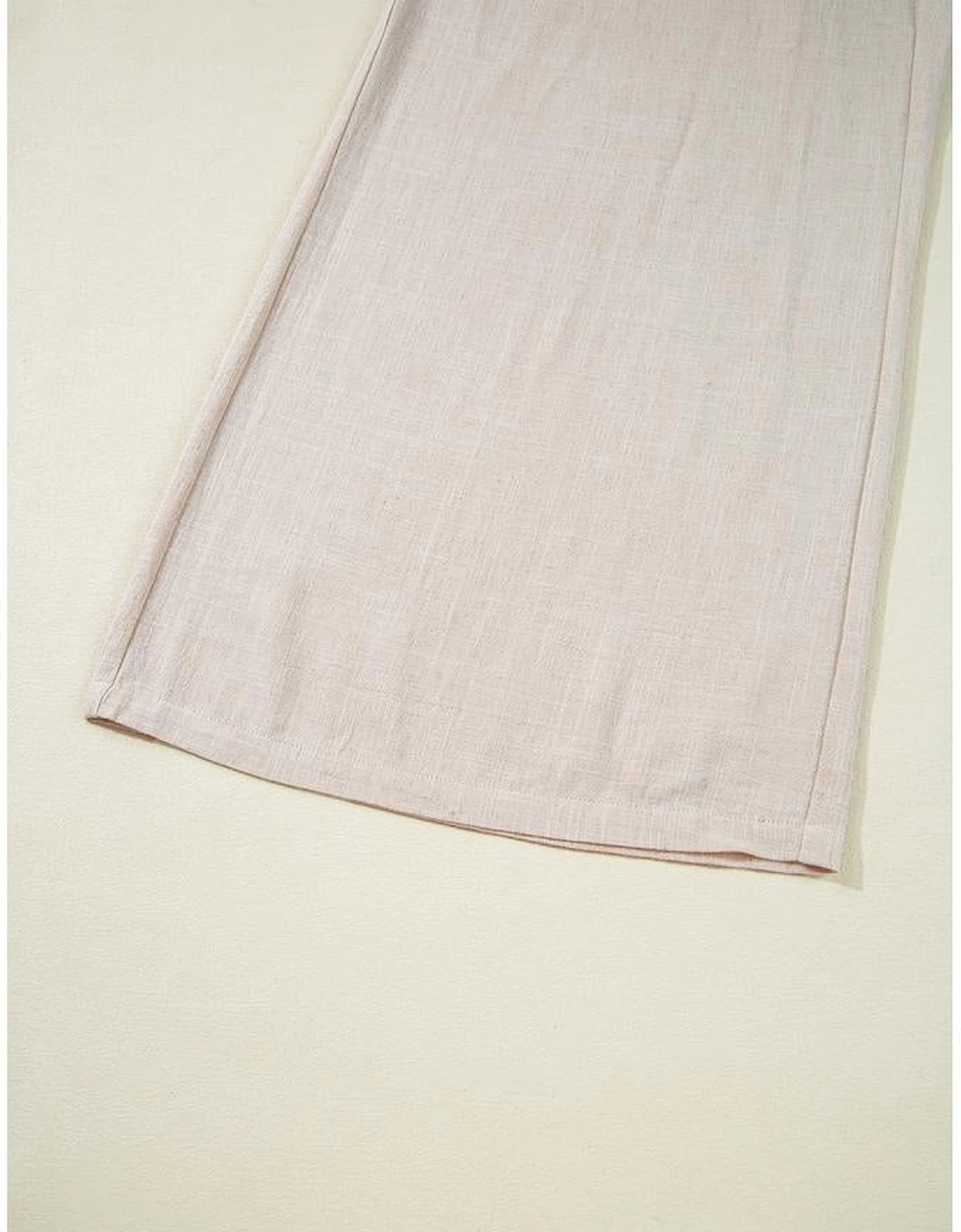 Beige Smocked High Waist Wide Leg Plus Size Pants