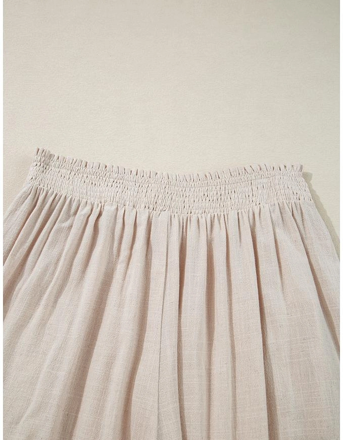 Beige Smocked High Waist Wide Leg Plus Size Pants