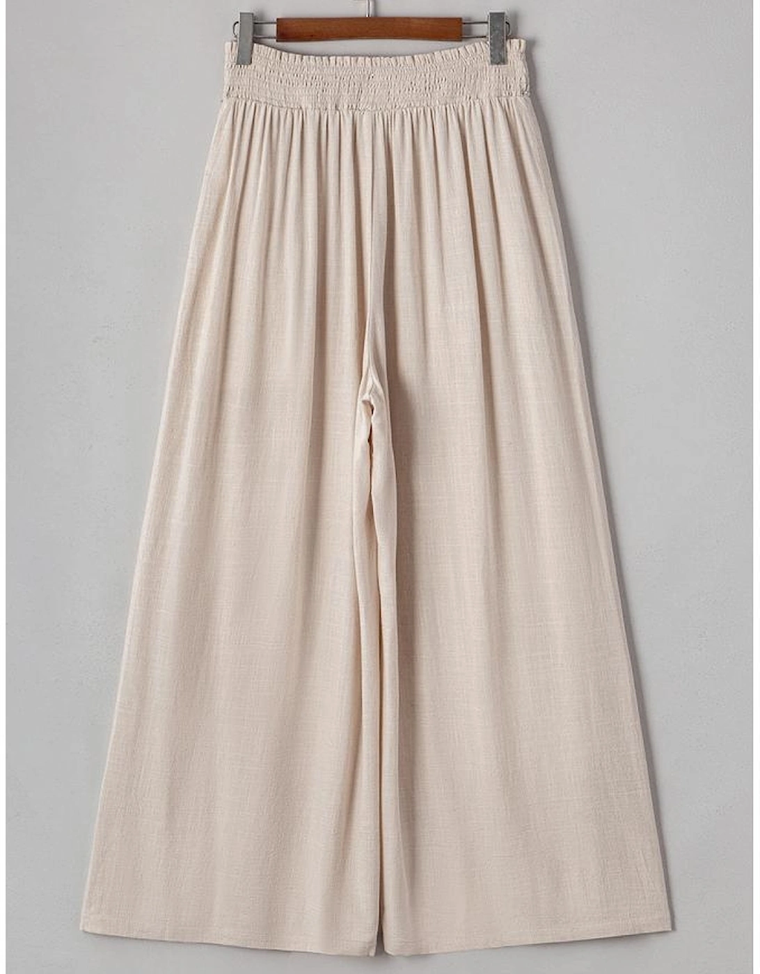 Beige Smocked High Waist Wide Leg Plus Size Pants