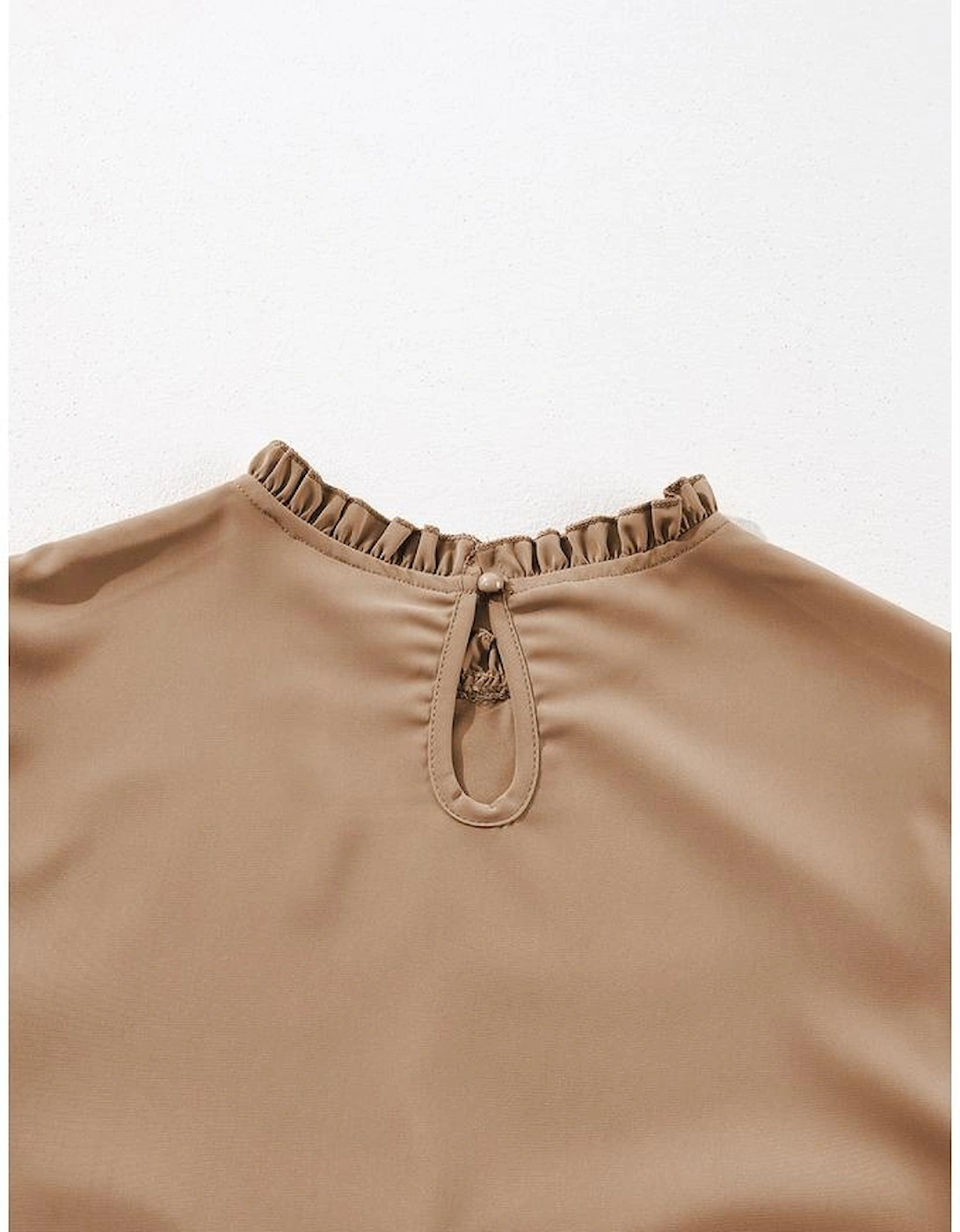 Light French Beige Frilled Collar Ruffled Shoulder Tiered Dress