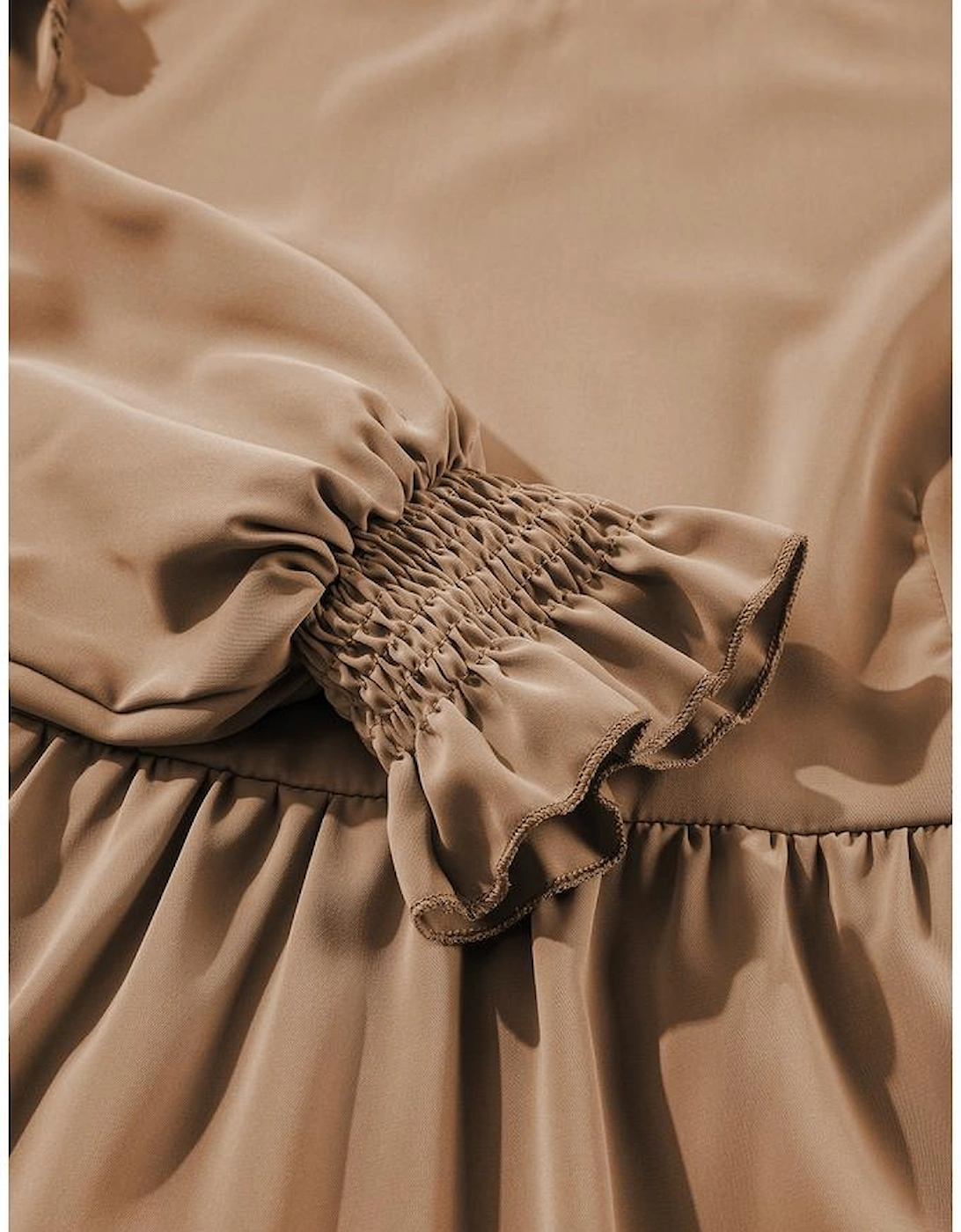 Light French Beige Frilled Collar Ruffled Shoulder Tiered Dress