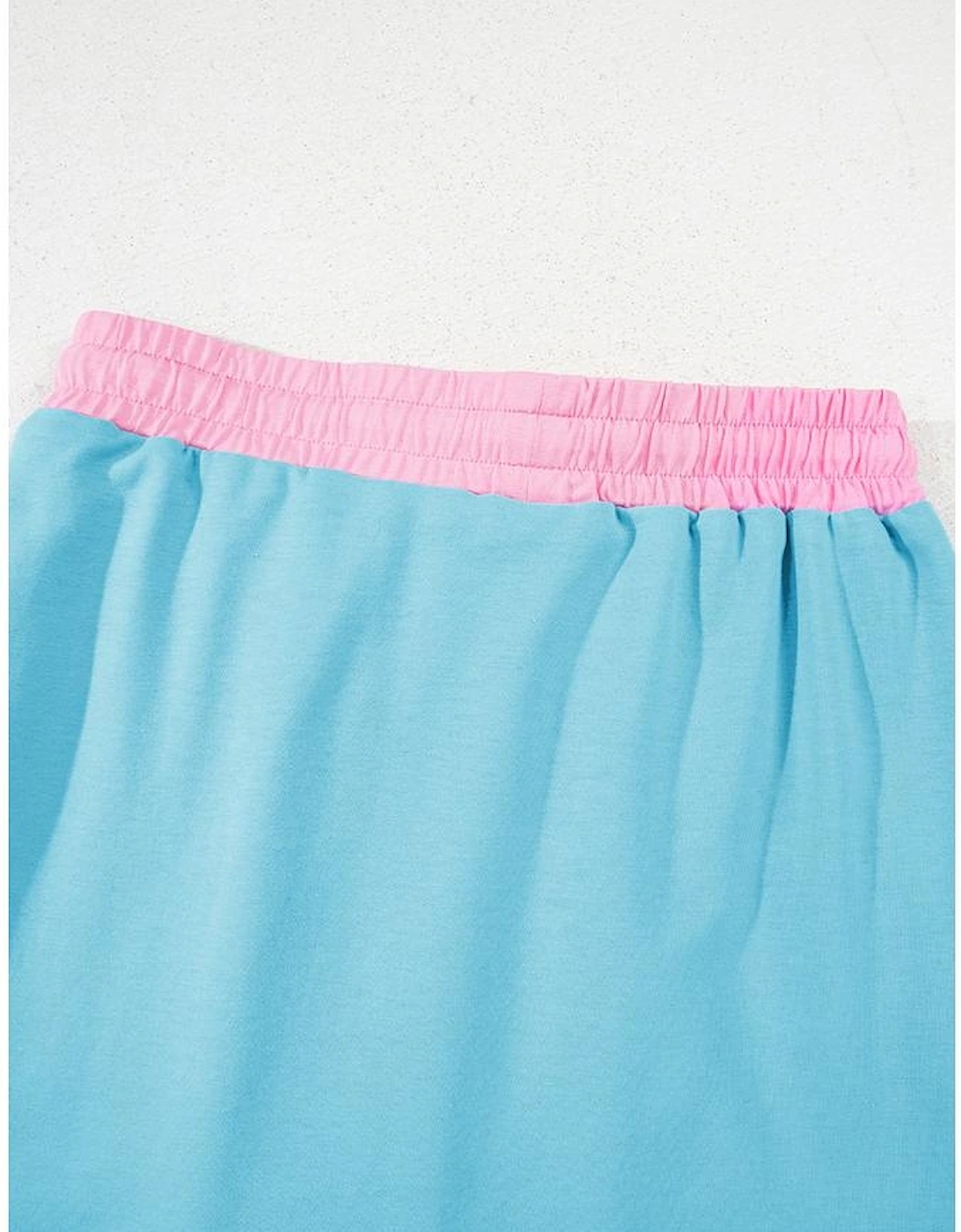 Turquoise Colorblock Edge Drop Shoulder T Shirt and Skirt 2Pcs Set