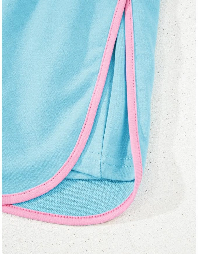 Turquoise Colorblock Edge Drop Shoulder T Shirt and Skirt 2Pcs Set