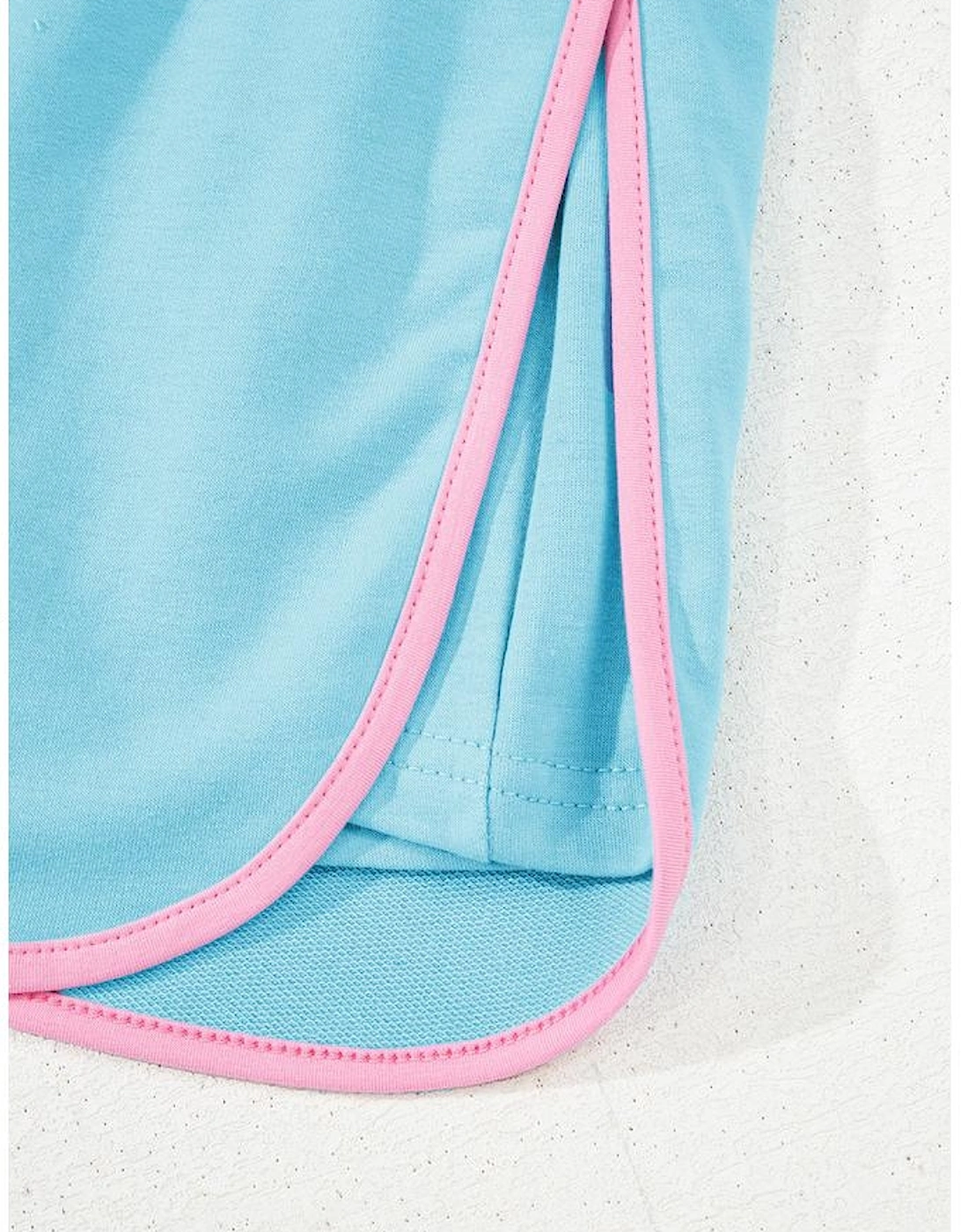 Turquoise Colorblock Edge Drop Shoulder T Shirt and Skirt 2Pcs Set