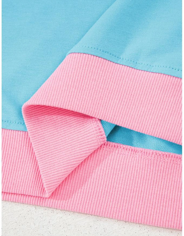 Turquoise Colorblock Edge Drop Shoulder T Shirt and Skirt 2Pcs Set