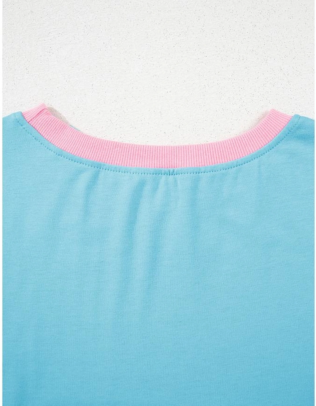 Turquoise Colorblock Edge Drop Shoulder T Shirt and Skirt 2Pcs Set