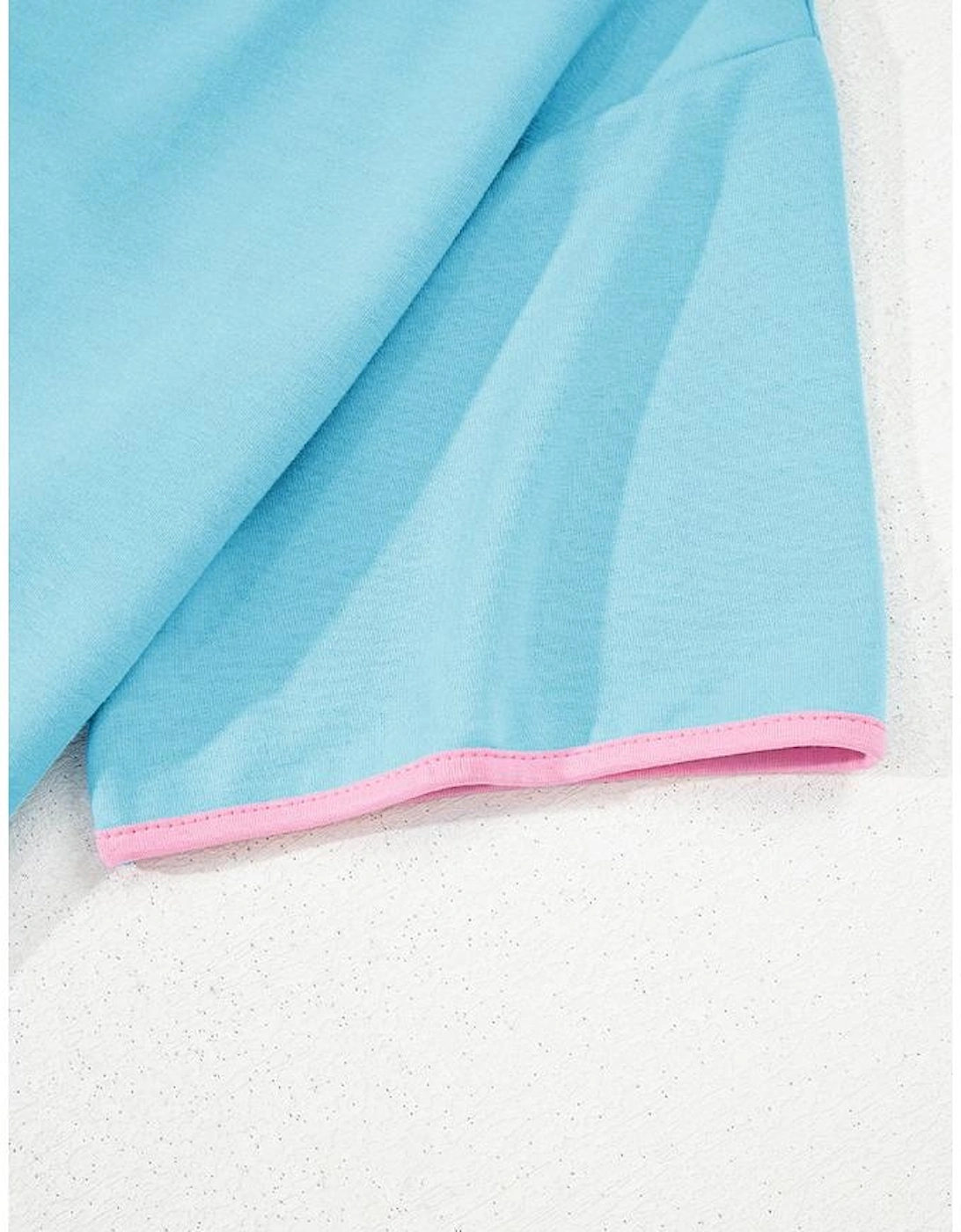 Turquoise Colorblock Edge Drop Shoulder T Shirt and Skirt 2Pcs Set