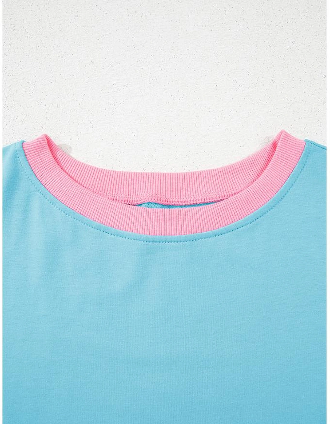 Turquoise Colorblock Edge Drop Shoulder T Shirt and Skirt 2Pcs Set