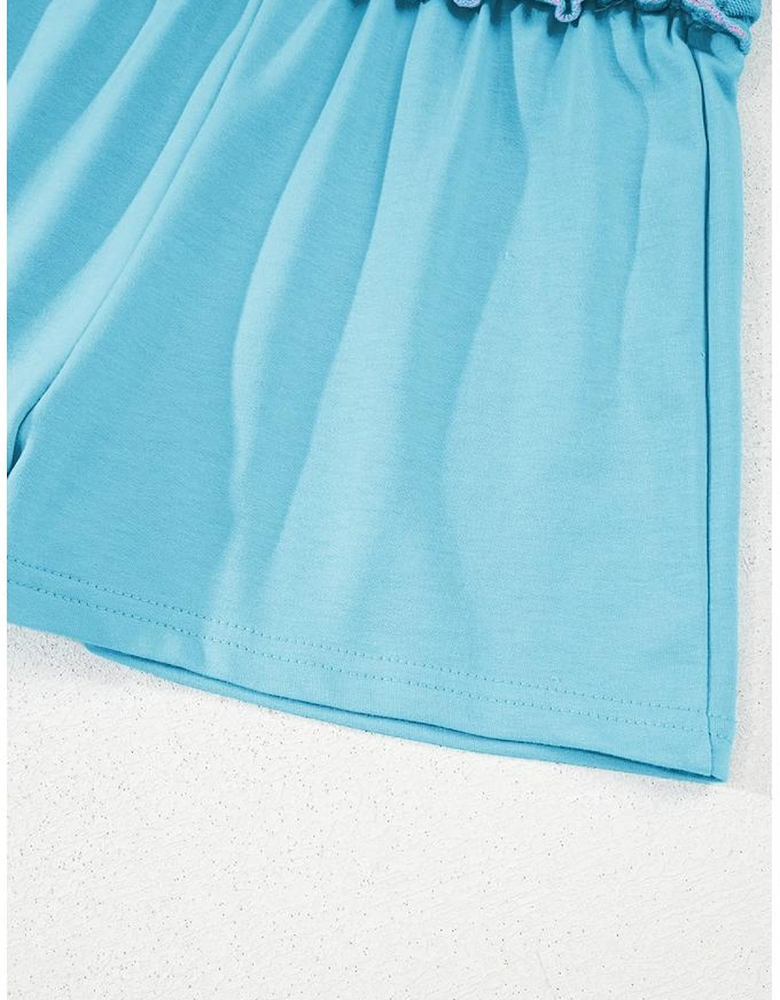 Turquoise Colorblock Edge Drop Shoulder T Shirt and Skirt 2Pcs Set
