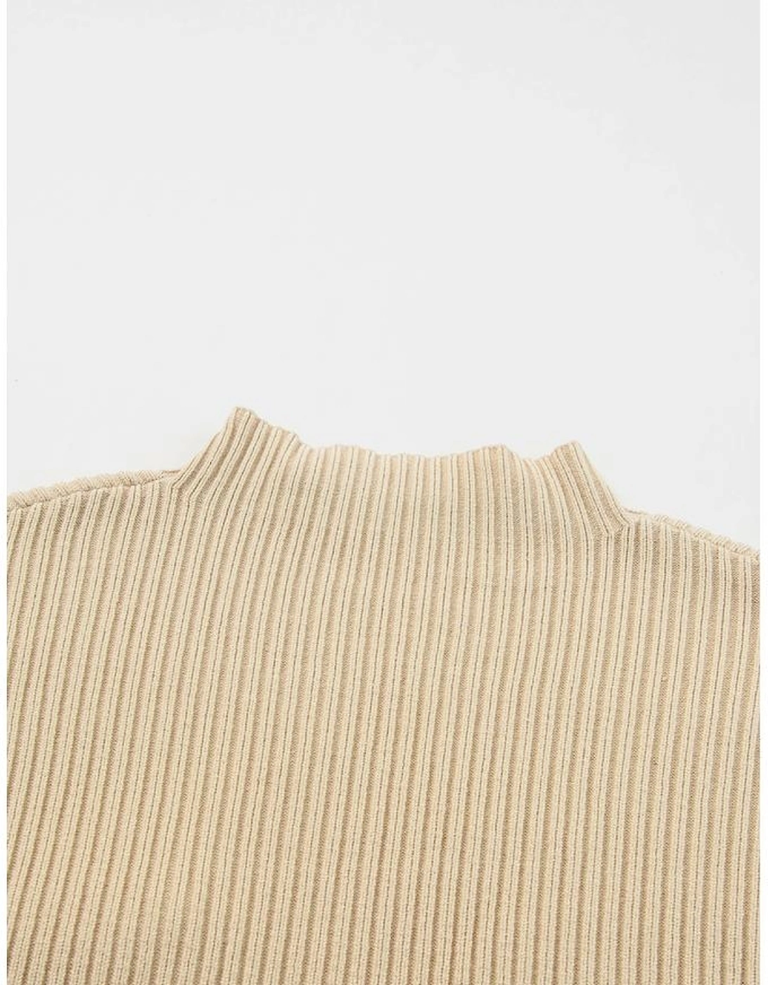 Oatmeal Patch Pocket Ribbed Knit Short Sleeve Sweater