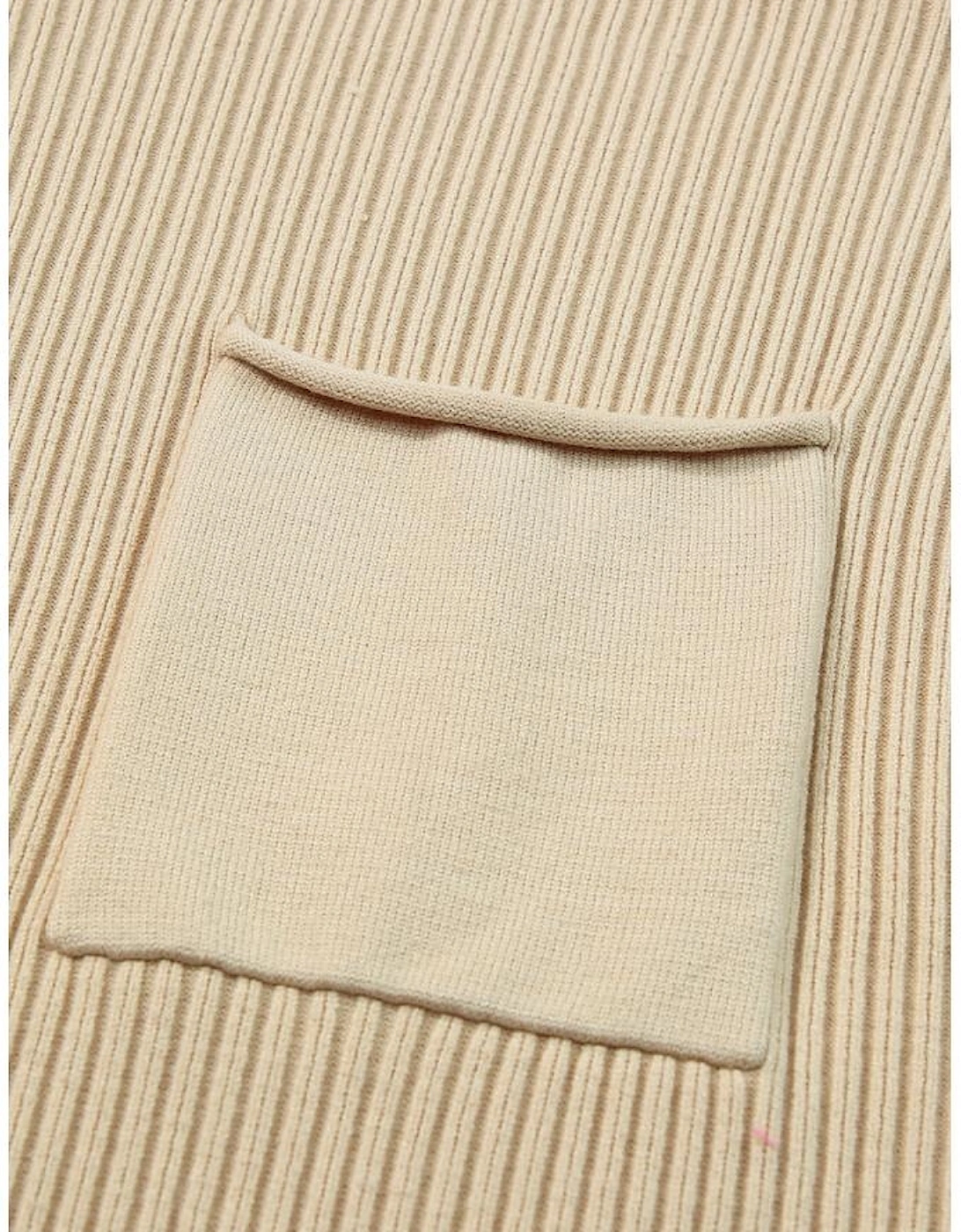 Oatmeal Patch Pocket Ribbed Knit Short Sleeve Sweater