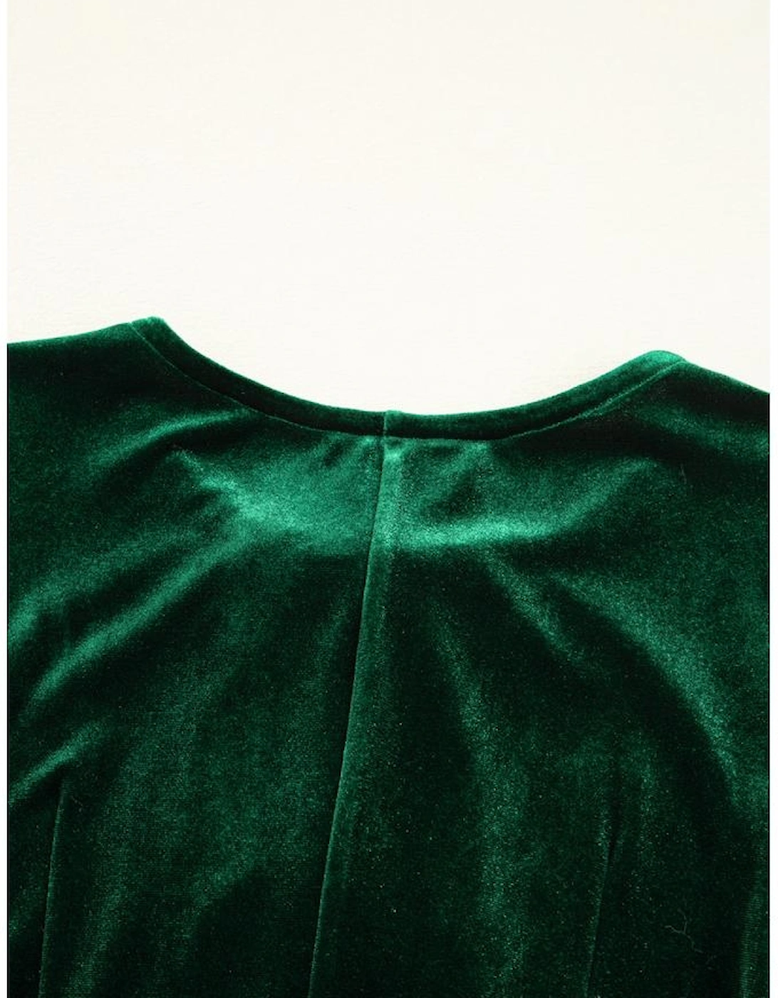 Evergreen Bowknot Decor High Waist Velvet Mini Dress