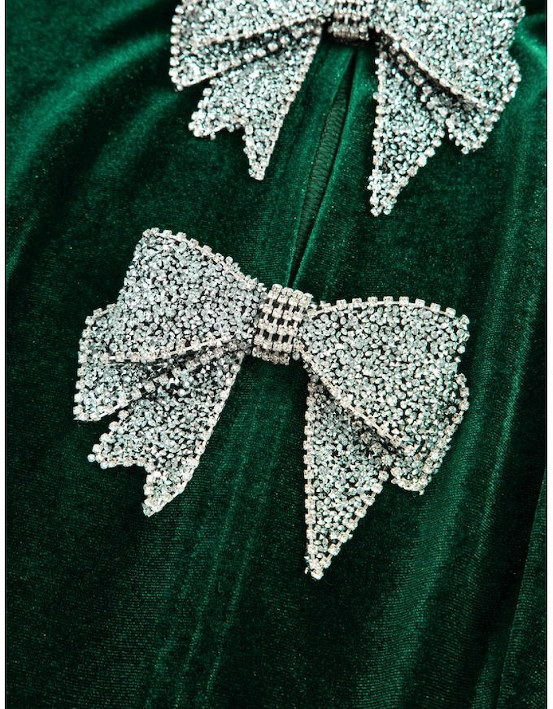 Evergreen Bowknot Decor High Waist Velvet Mini Dress