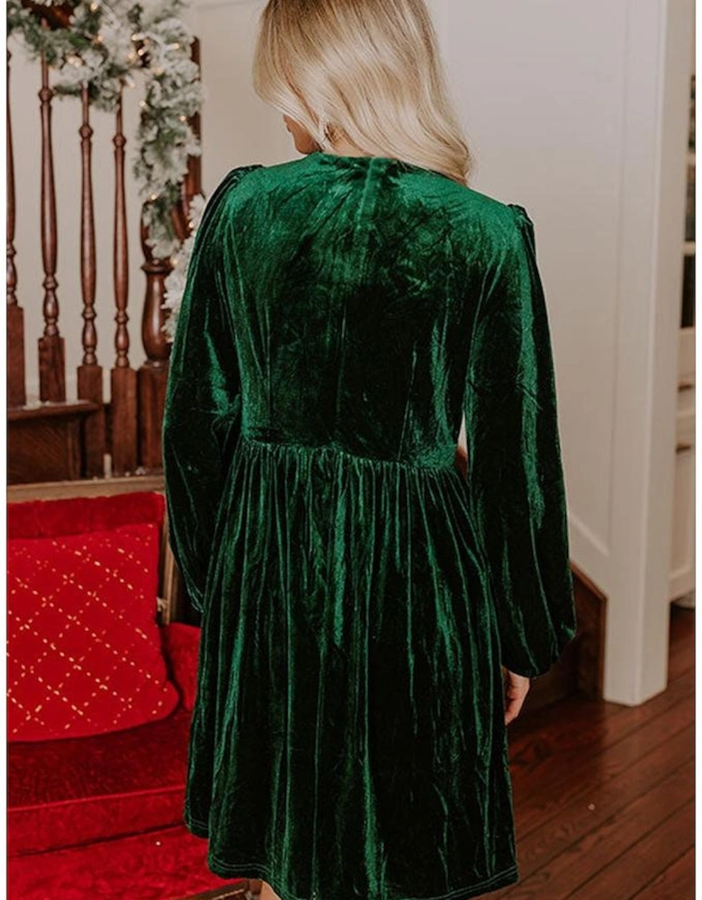 Evergreen Bowknot Decor High Waist Velvet Mini Dress