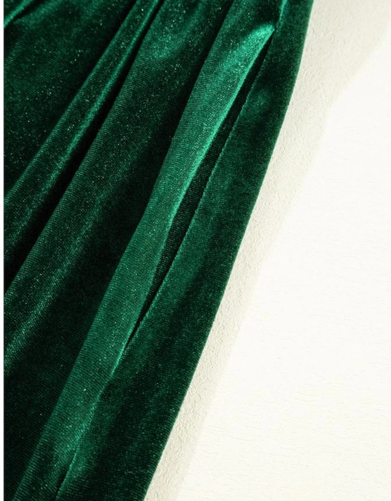 Evergreen Bowknot Decor High Waist Velvet Mini Dress