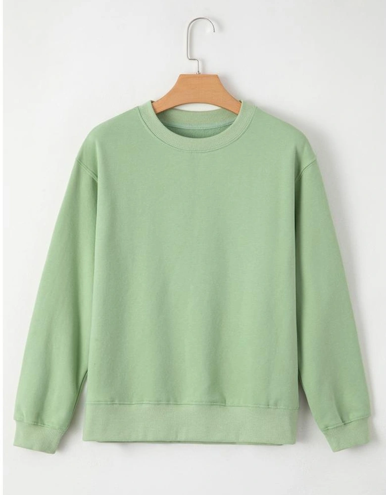 Smoke Green Solid Fleece Lined Drop Shoulder Terry Sweatshirt