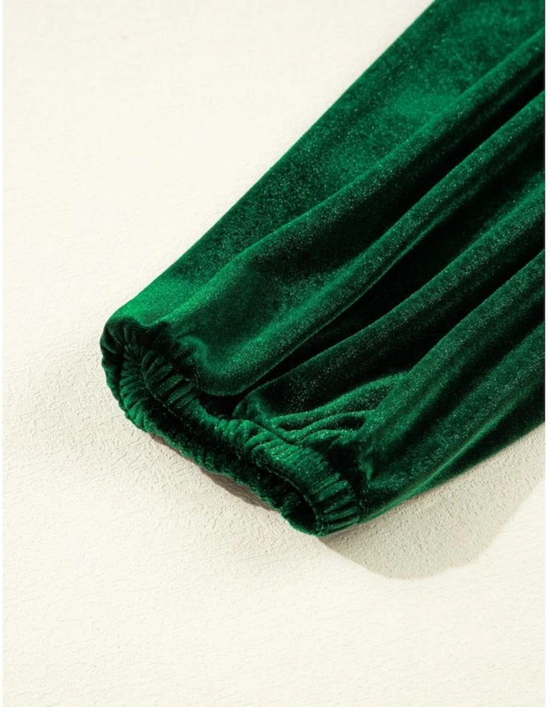 Evergreen Bowknot Decor High Waist Velvet Mini Dress