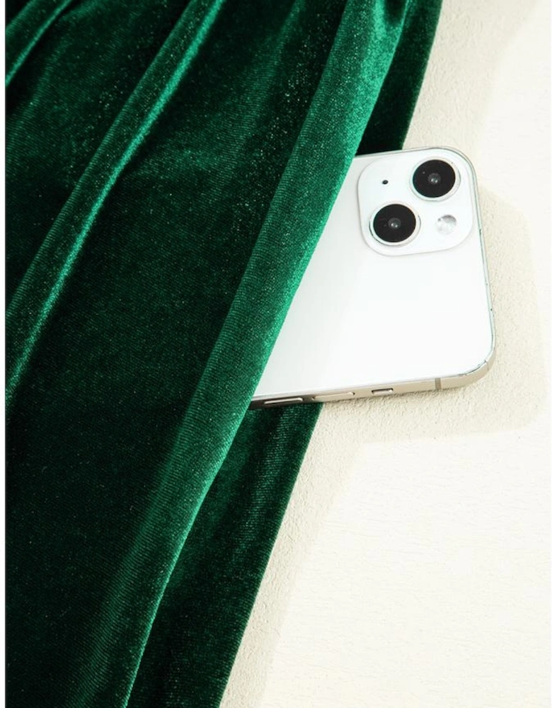 Evergreen Bowknot Decor High Waist Velvet Mini Dress