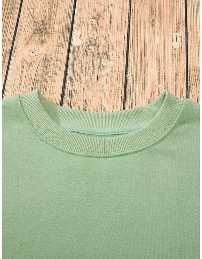 Smoke Green Solid Fleece Lined Drop Shoulder Terry Sweatshirt