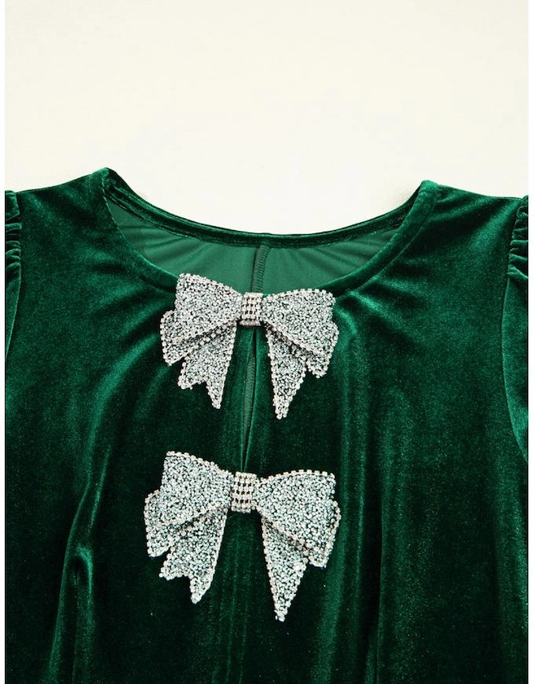 Evergreen Bowknot Decor High Waist Velvet Mini Dress