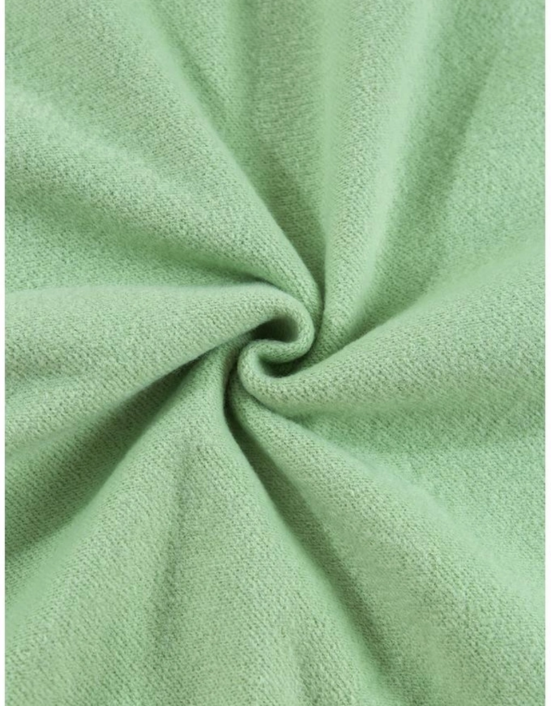 Smoke Green Solid Fleece Lined Drop Shoulder Terry Sweatshirt