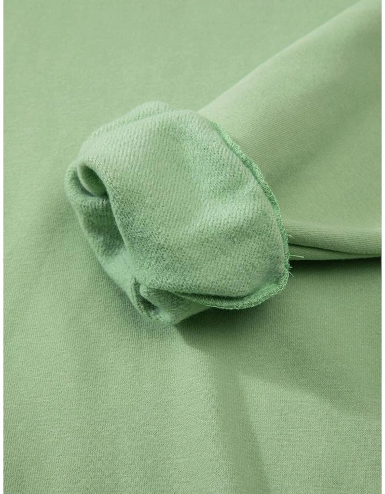 Smoke Green Solid Fleece Lined Drop Shoulder Terry Sweatshirt