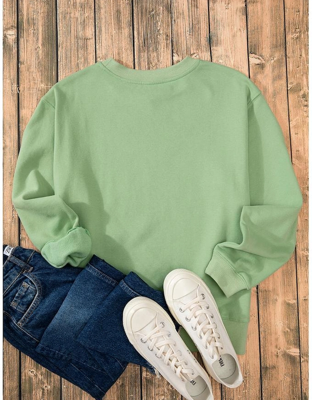 Smoke Green Solid Fleece Lined Drop Shoulder Terry Sweatshirt
