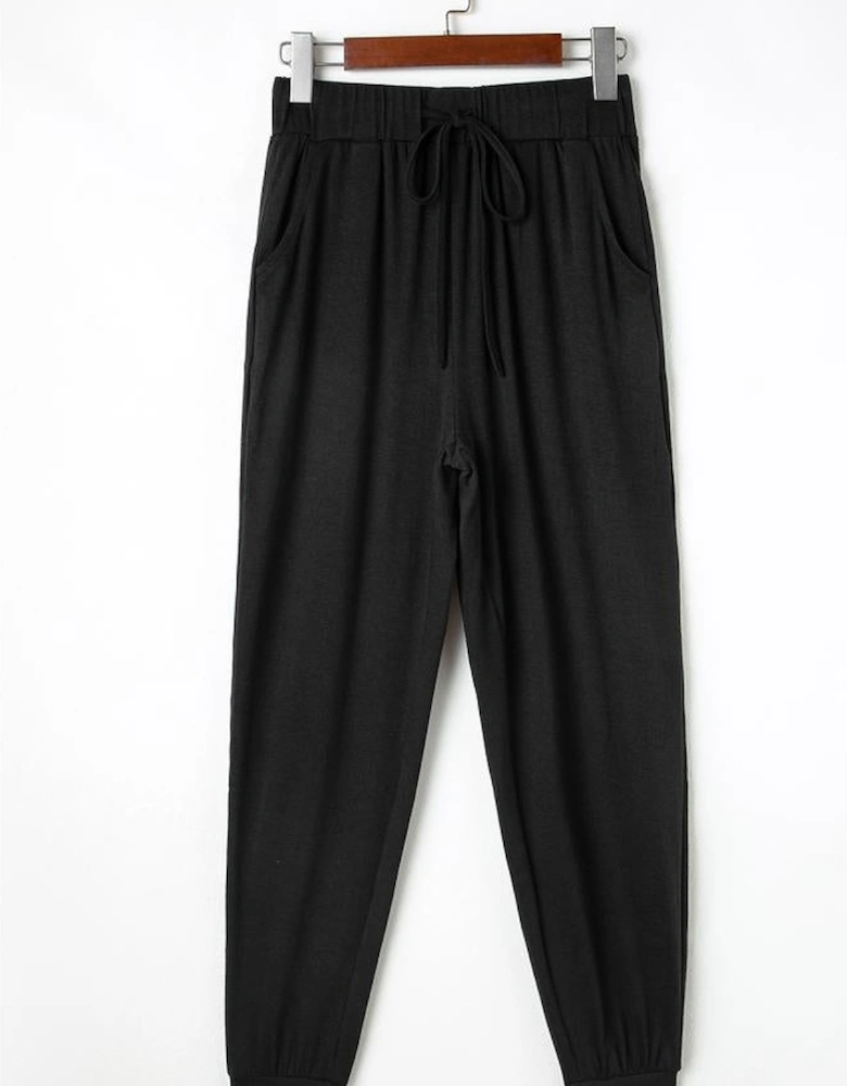 Black Split Long Cardigan and Skinny Pants Lounge Set