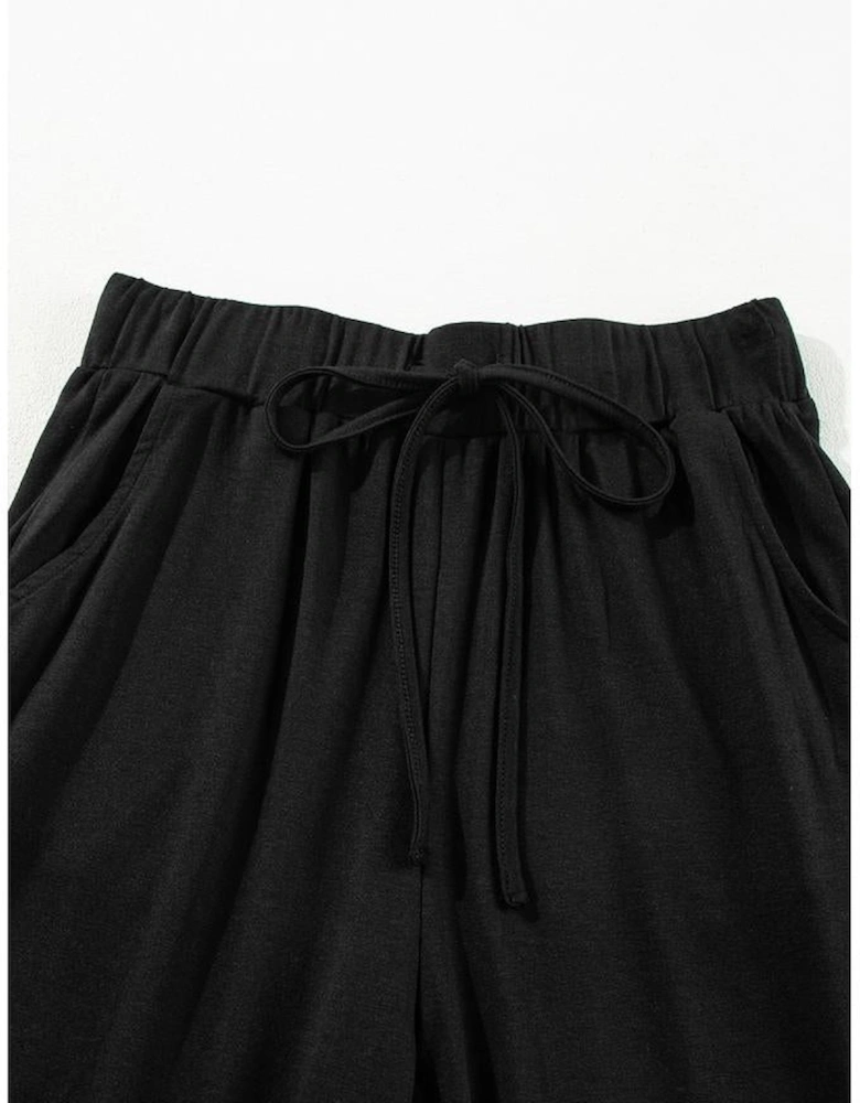 Black Split Long Cardigan and Skinny Pants Lounge Set