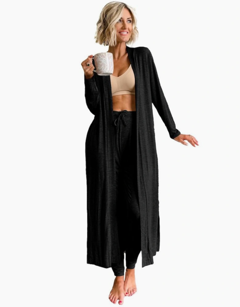 Black Split Long Cardigan and Skinny Pants Lounge Set