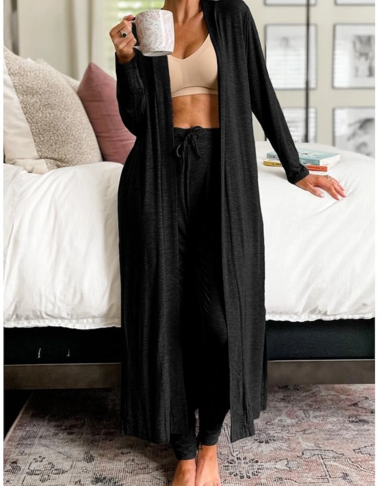 Black Split Long Cardigan and Skinny Pants Lounge Set
