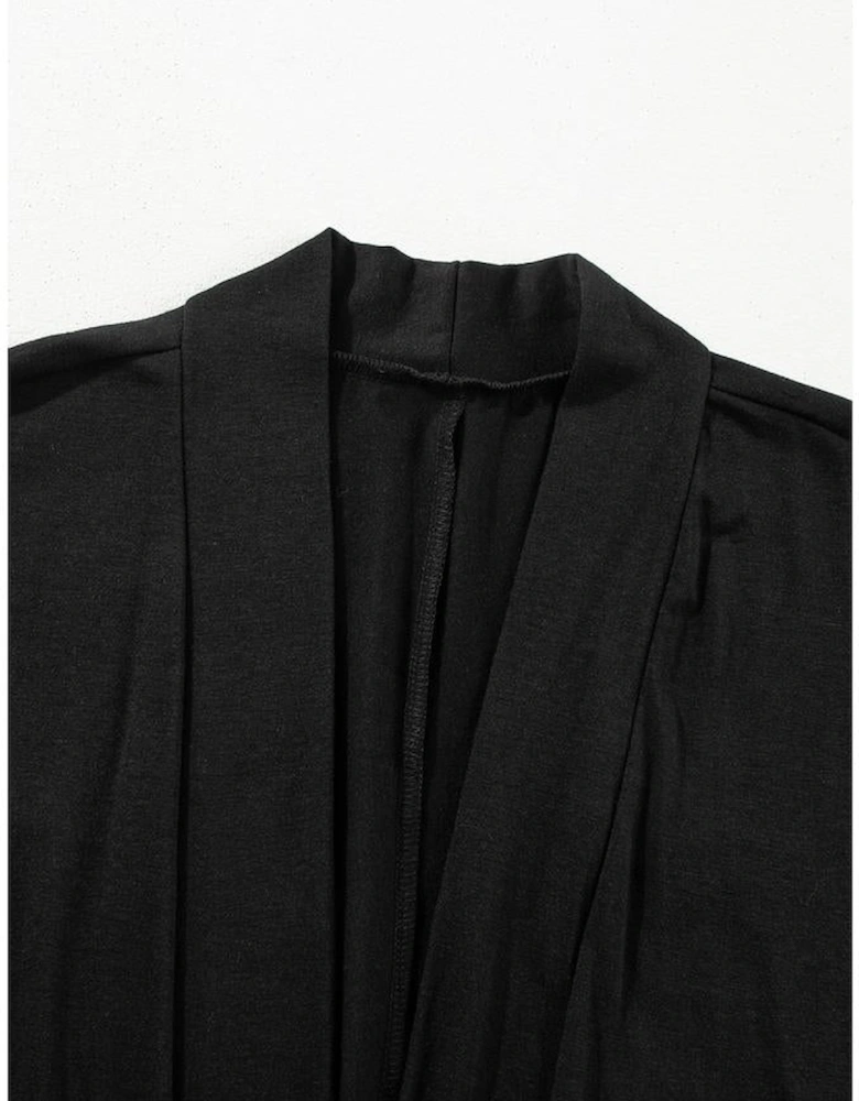 Black Split Long Cardigan and Skinny Pants Lounge Set