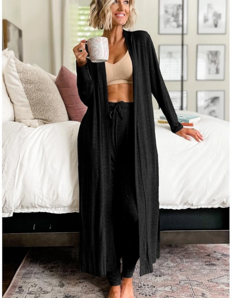 Black Split Long Cardigan and Skinny Pants Lounge Set