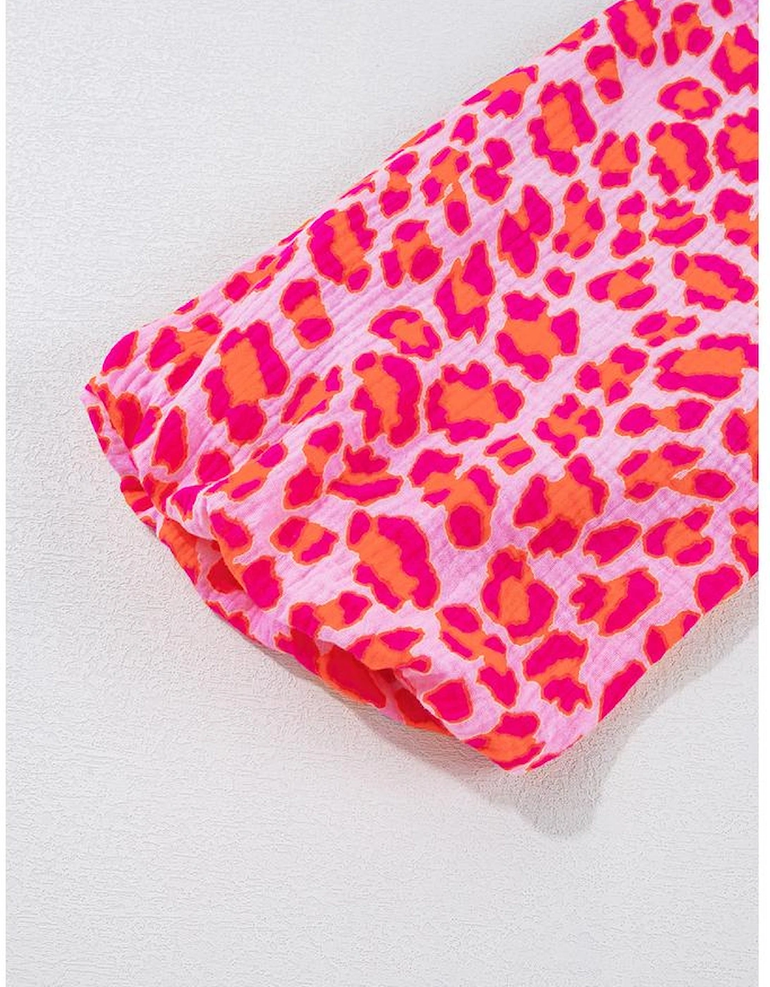 Pink Leopard Print Elasticated V Neck 3/4 Puff Sleeve Dress