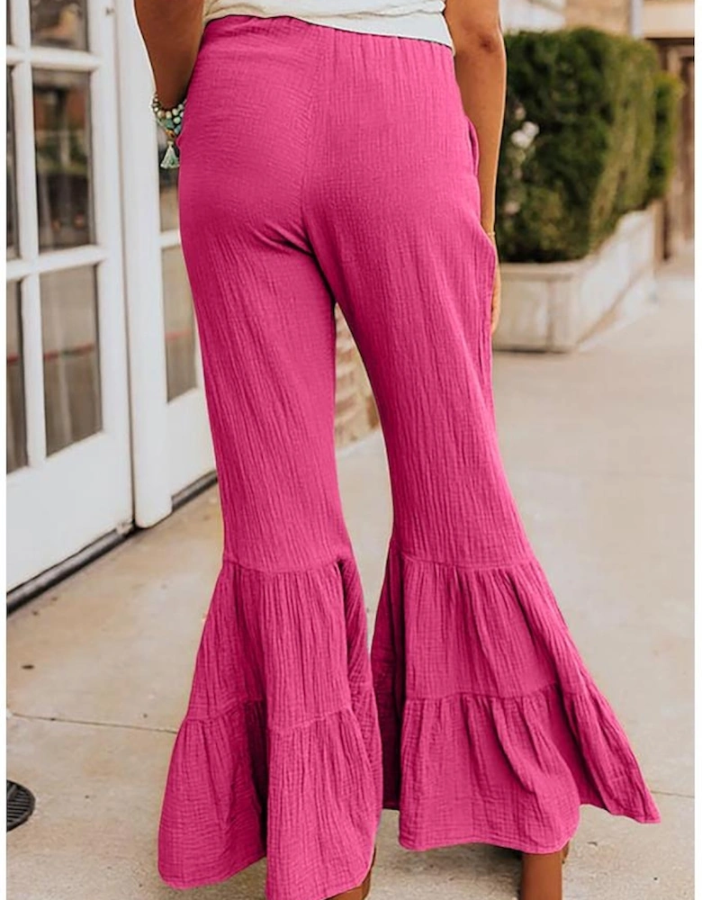 Rose Textured High Waist Ruffled Bell Bottom Pants