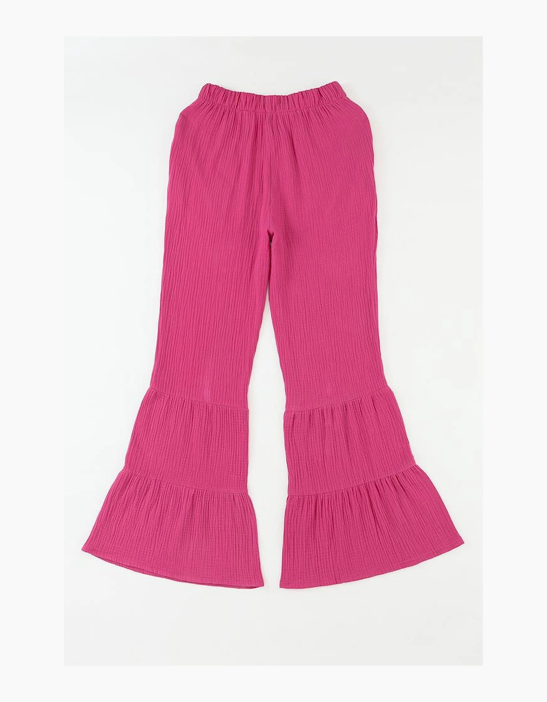 Rose Textured High Waist Ruffled Bell Bottom Pants