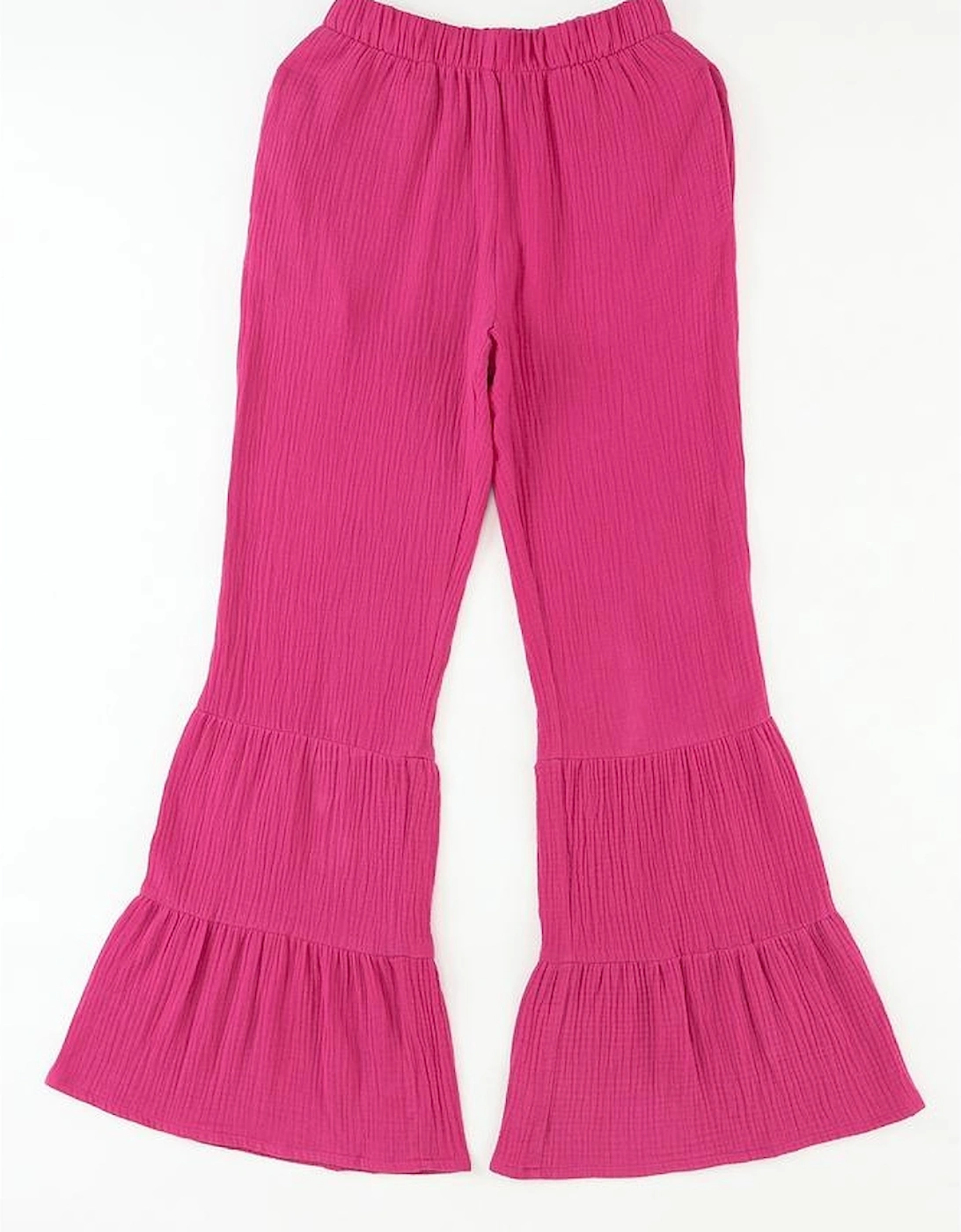Rose Textured High Waist Ruffled Bell Bottom Pants