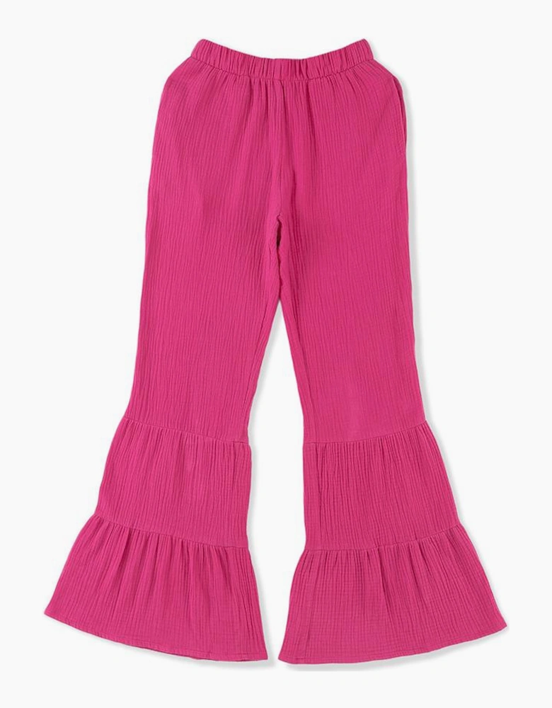 Rose Textured High Waist Ruffled Bell Bottom Pants