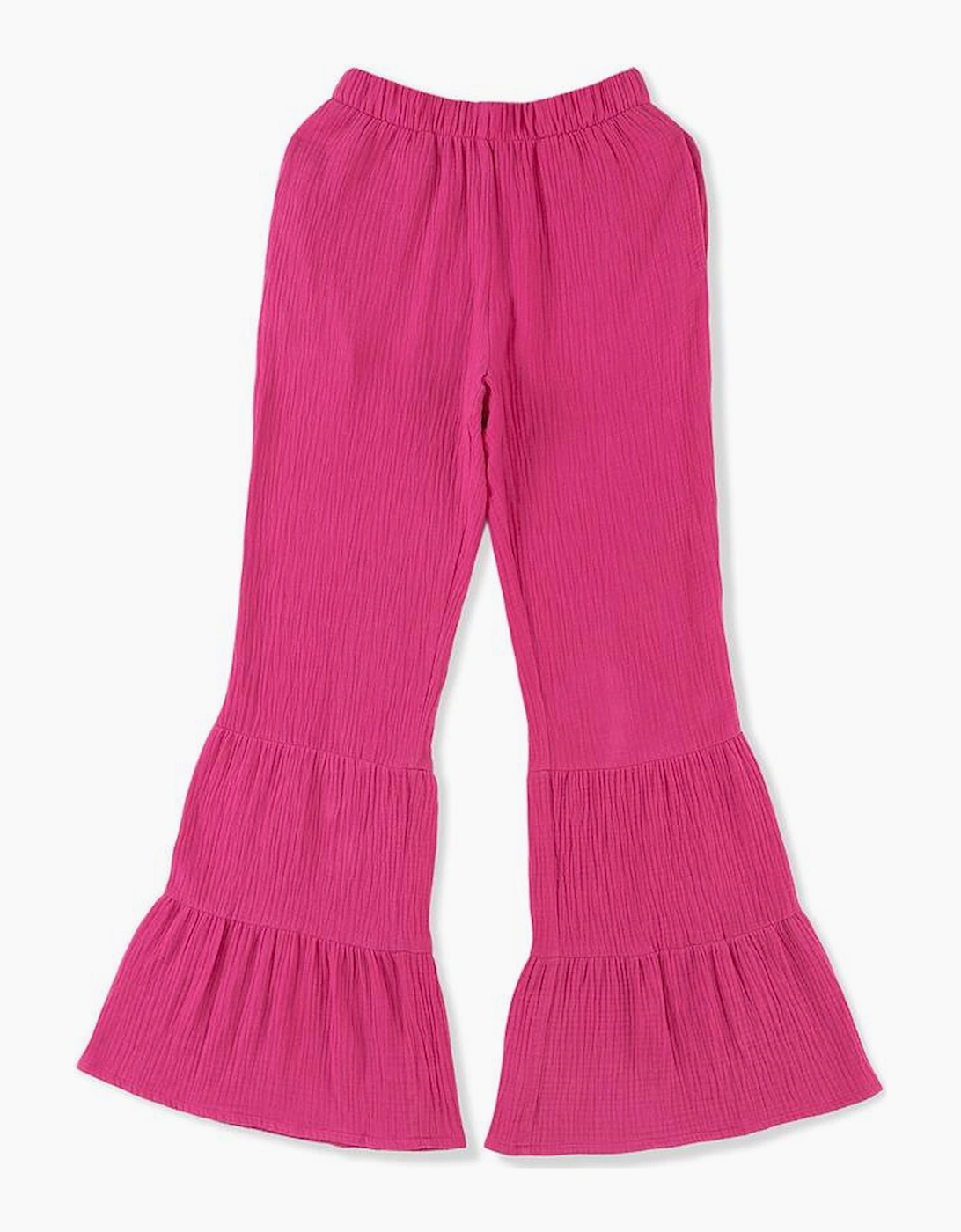 Rose Textured High Waist Ruffled Bell Bottom Pants