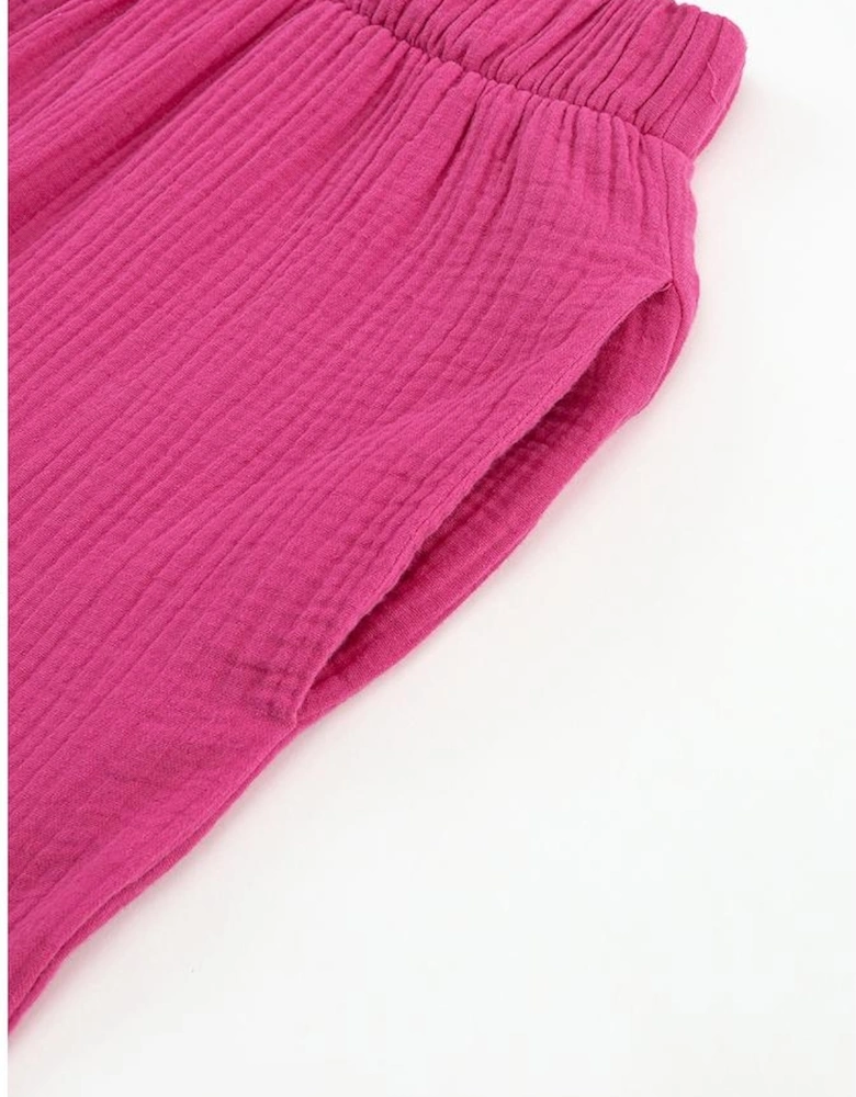 Rose Textured High Waist Ruffled Bell Bottom Pants