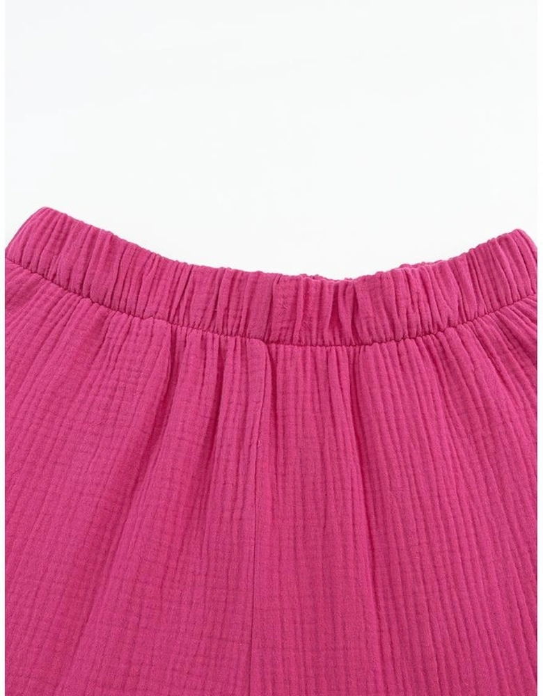 Rose Textured High Waist Ruffled Bell Bottom Pants