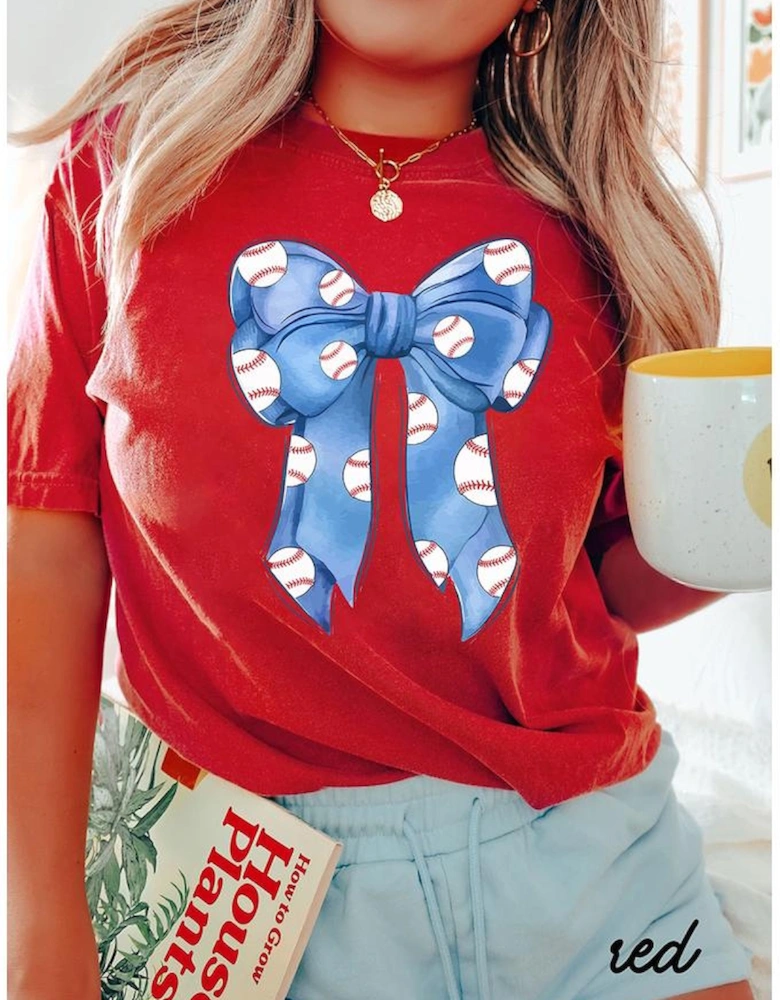 Red Rugby Bowknot Graphic Crew Neck Tee