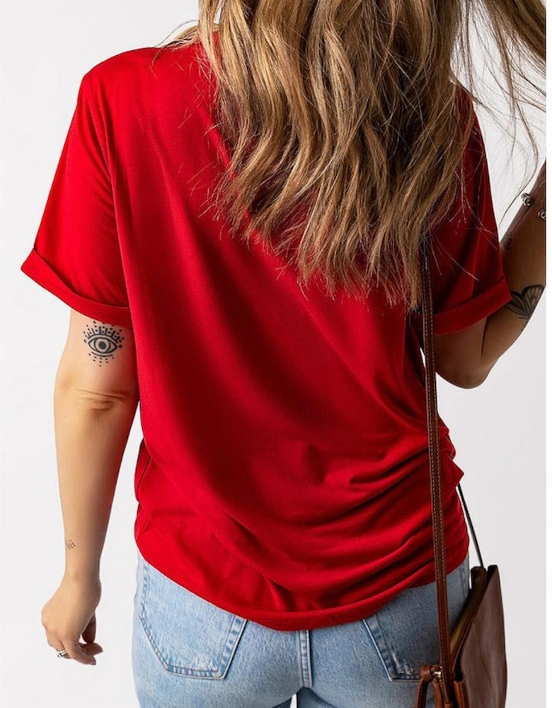 Red Rugby Bowknot Graphic Crew Neck Tee