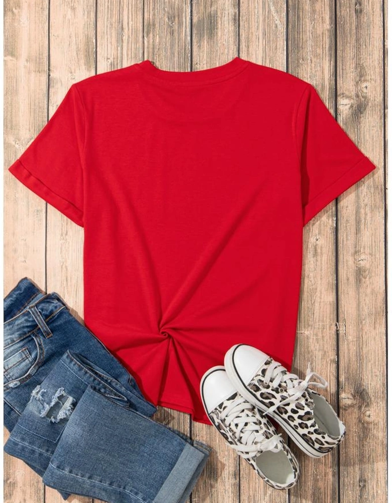 Red Rugby Bowknot Graphic Crew Neck Tee