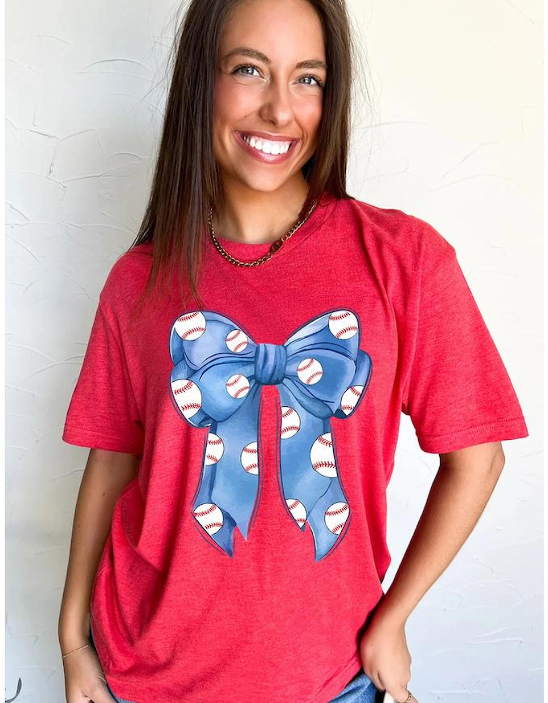 Red Rugby Bowknot Graphic Crew Neck Tee