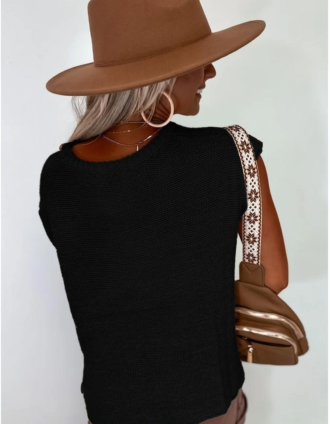 Black Solid Color Sweater Tee with Side Slits, 9 of 8