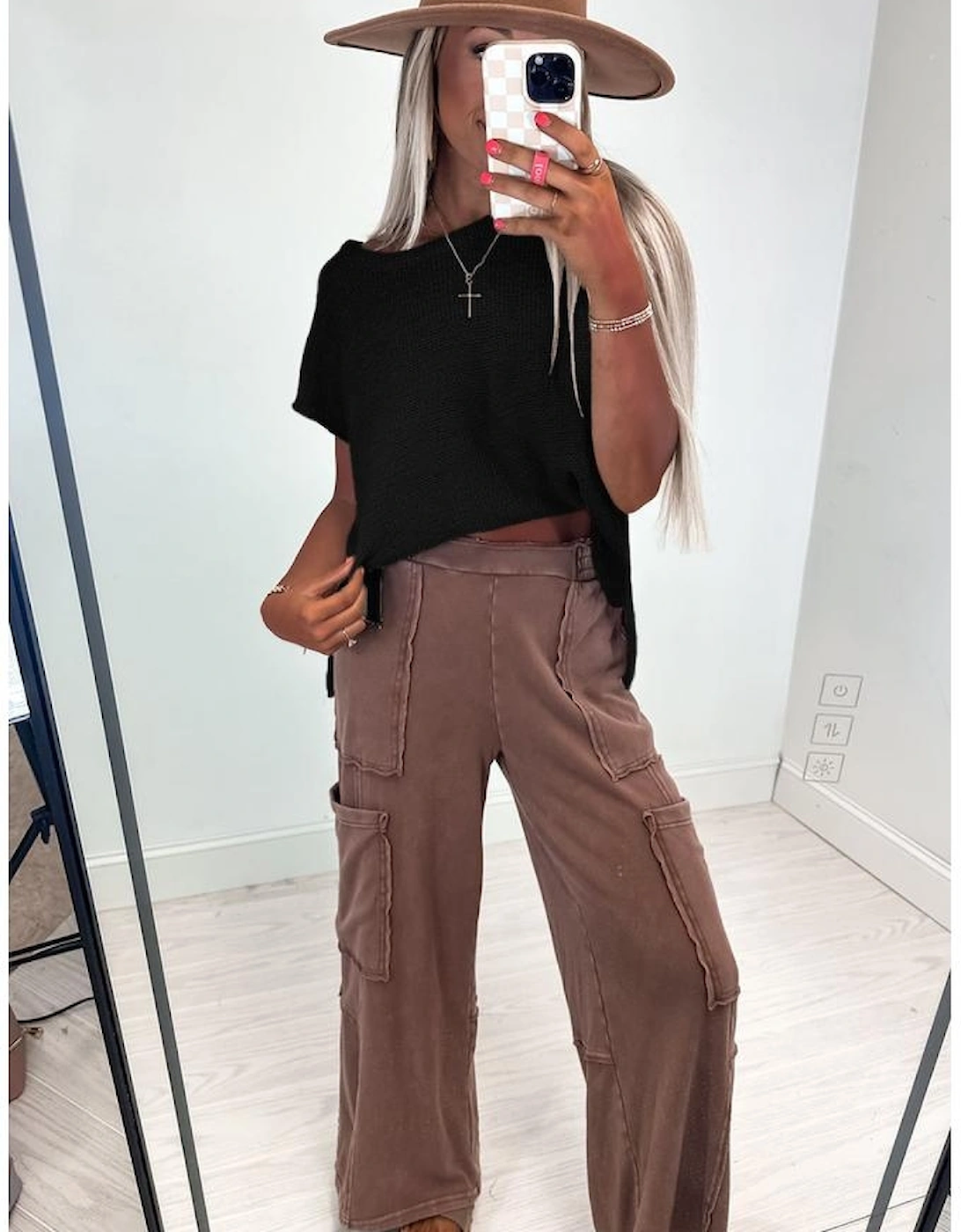 Black Solid Color Sweater Tee with Side Slits