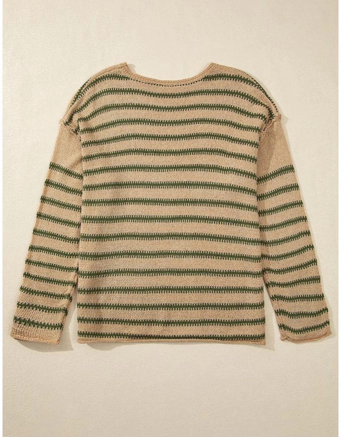 Khaki Stripe Drop Shoulder Casual Sweater