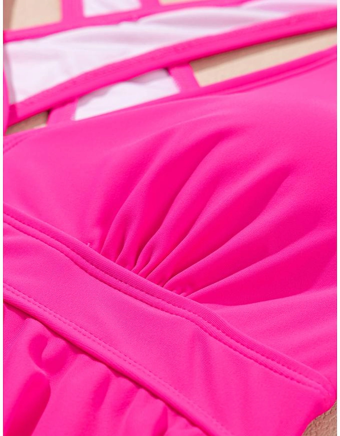 Rose V Neck Ruffled Hem Floral Bottom Tankini Set